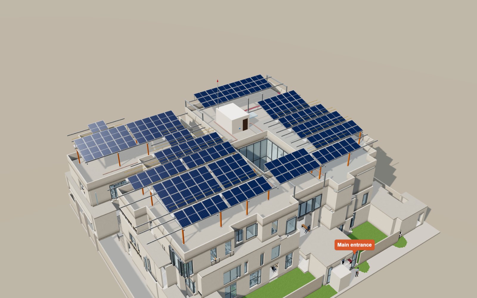 Rooftop solar layout on the 3D building